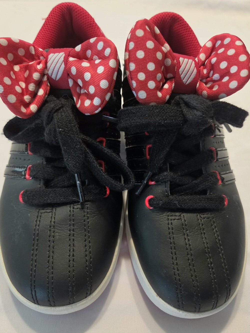 Kids Black and Red Polka Dot Bow Sneakers - Girls' Casual Shoes.  Size 2